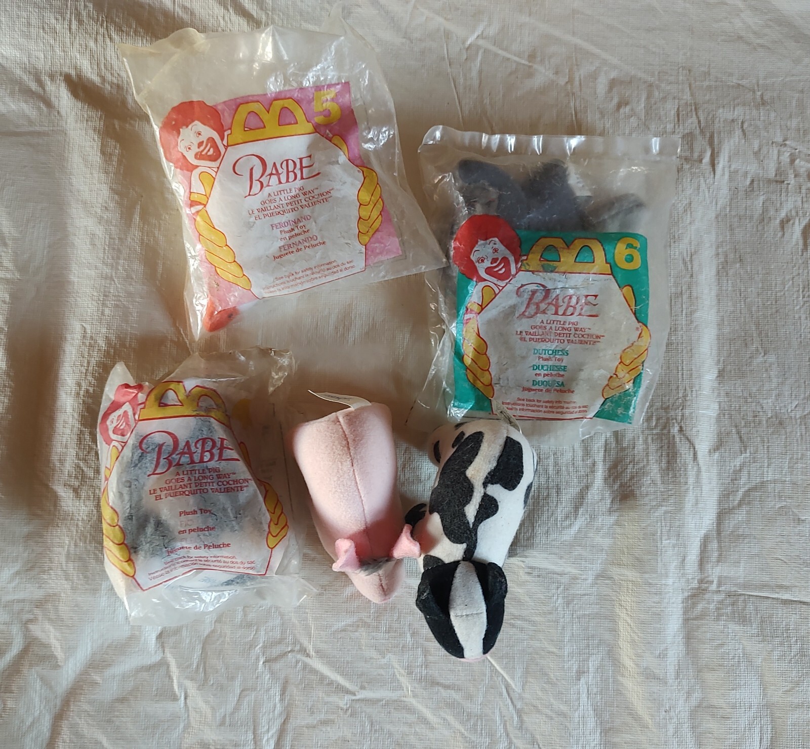 1995 Babe McDonalds Mini Stuffed Plush Happy Meal Toy Lot Of 5 See Description 