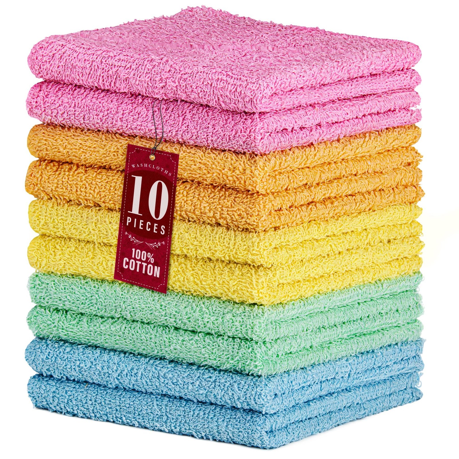 DecorRack 10 Pack 100% Cotton Wash Cloth, Luxurious 10 Pack, Assorted Set 