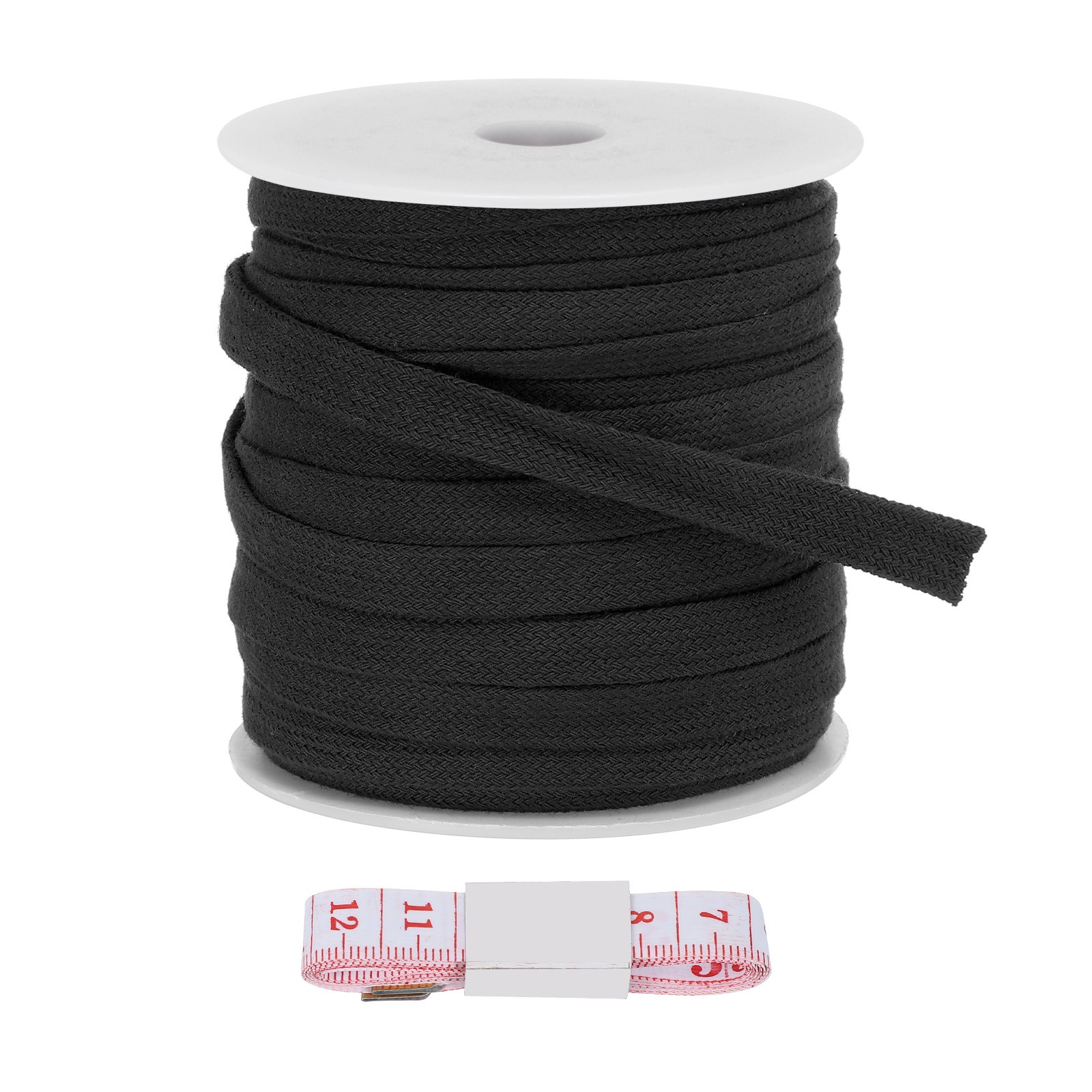 Flat Drawstring Cord 10mm x 27 Yd, Replacement Flat Rope with Ruler Black