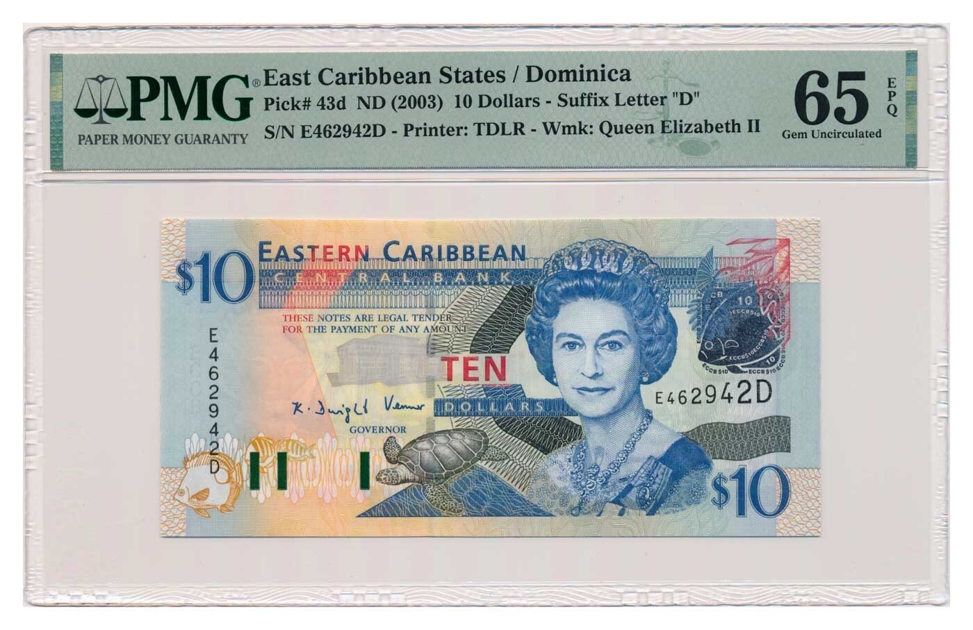 EAST CARIBBEAN STATES banknote 10 Dollars 2003 PMG MS 65 EPQ Gem Uncirculated