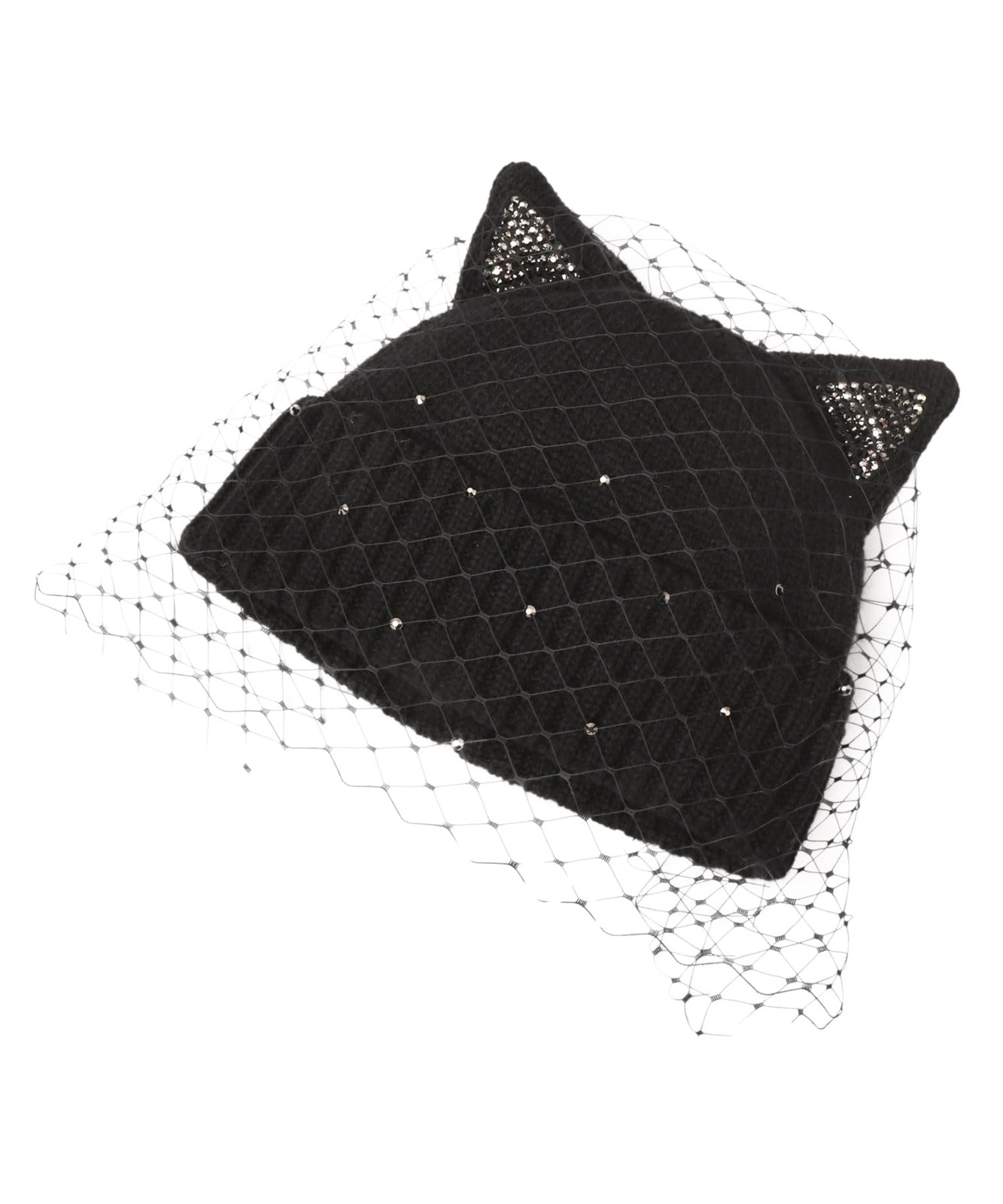 Cat Ear Motif Knit Beanie Fold-over Style Black Japan