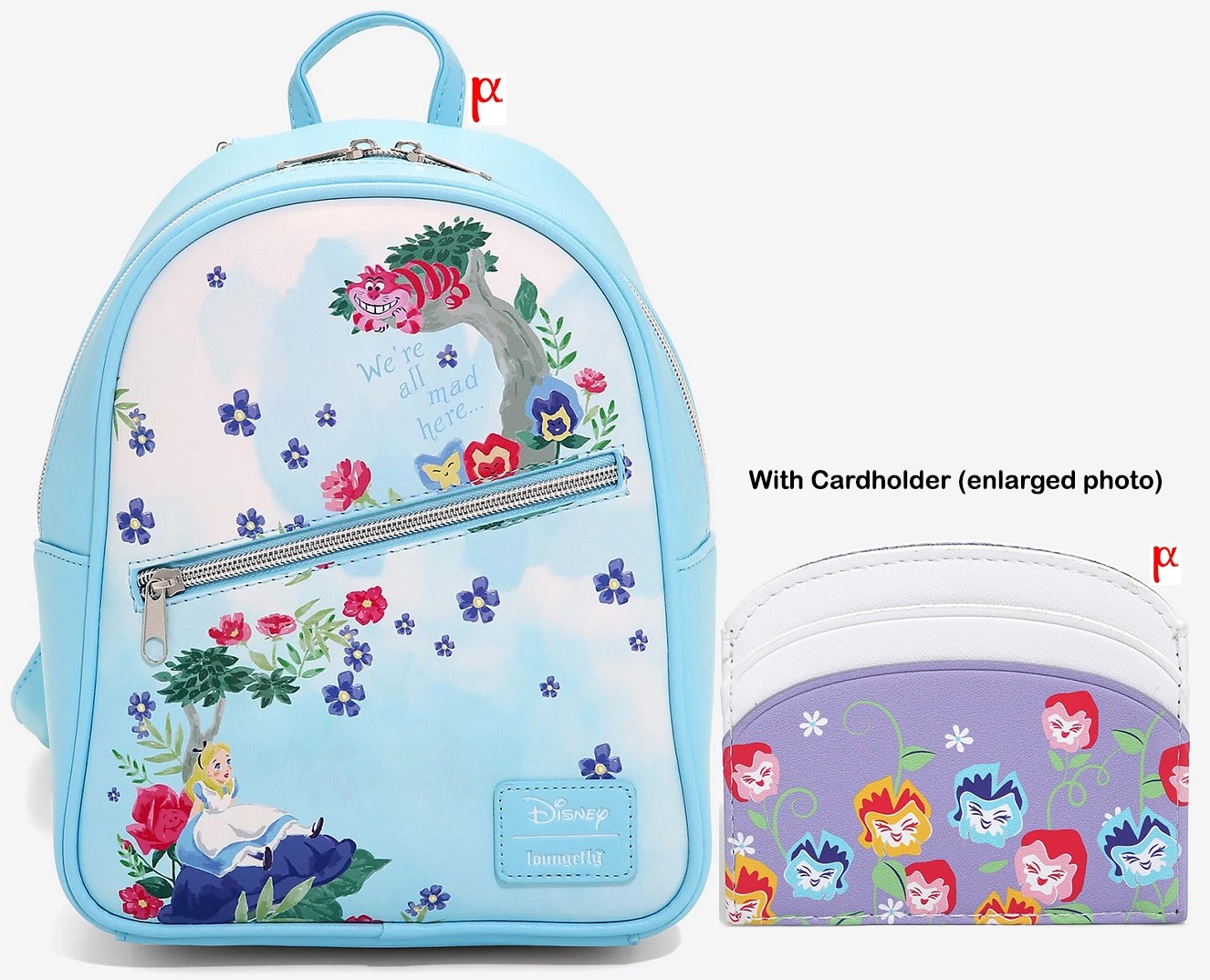 Loungefly Disney Alice in Wonderland Cheshire Floral Backpack Flowers Cardholder