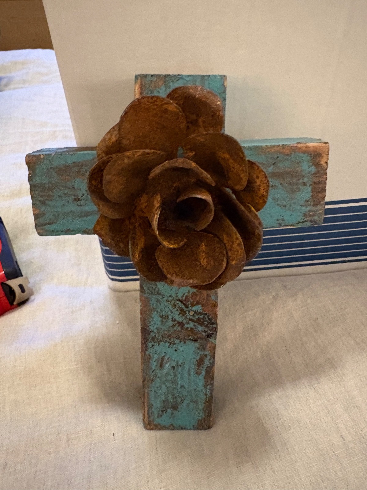 Wood, Cross, Iron, Rusty Rose, Rustic, Western, Handmade, Turquoise, Hacienda 7”