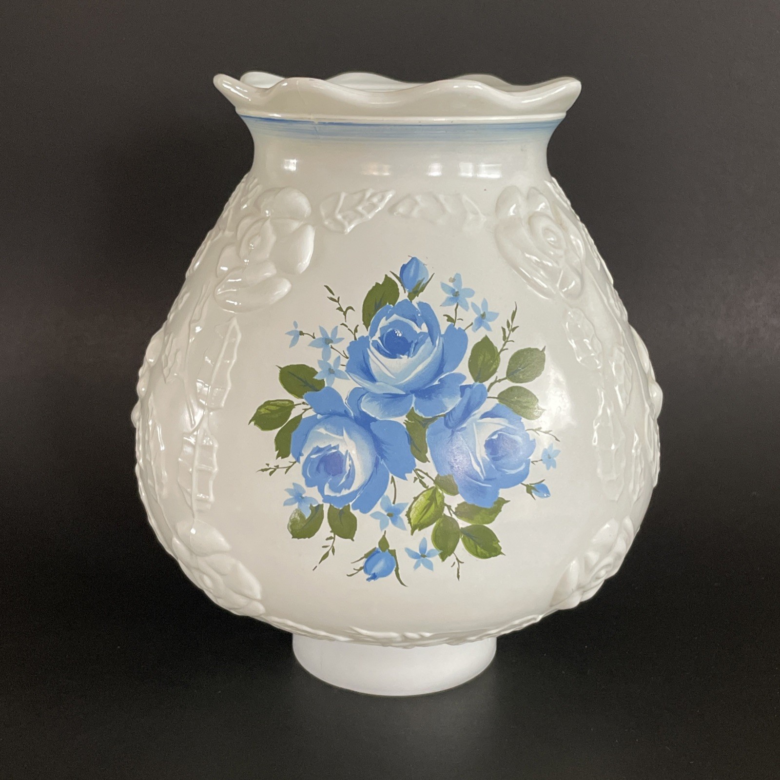 Vintage Blue Floral Hurricane Oil Or Electric Glass Lamp Shade Replacement