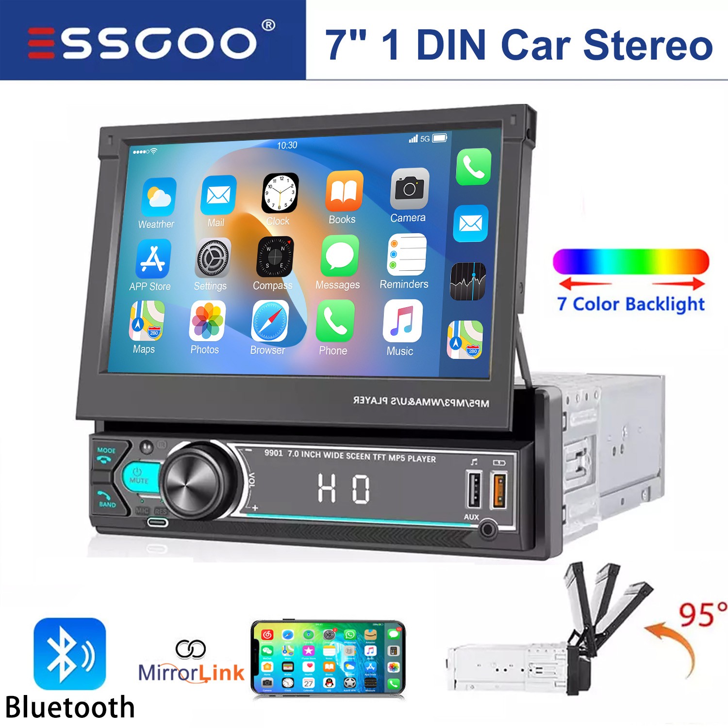 7" Car Stereo MP5 Radio Single DIN USB Flip Out Touch Screen Bluetooth USB/AUX
