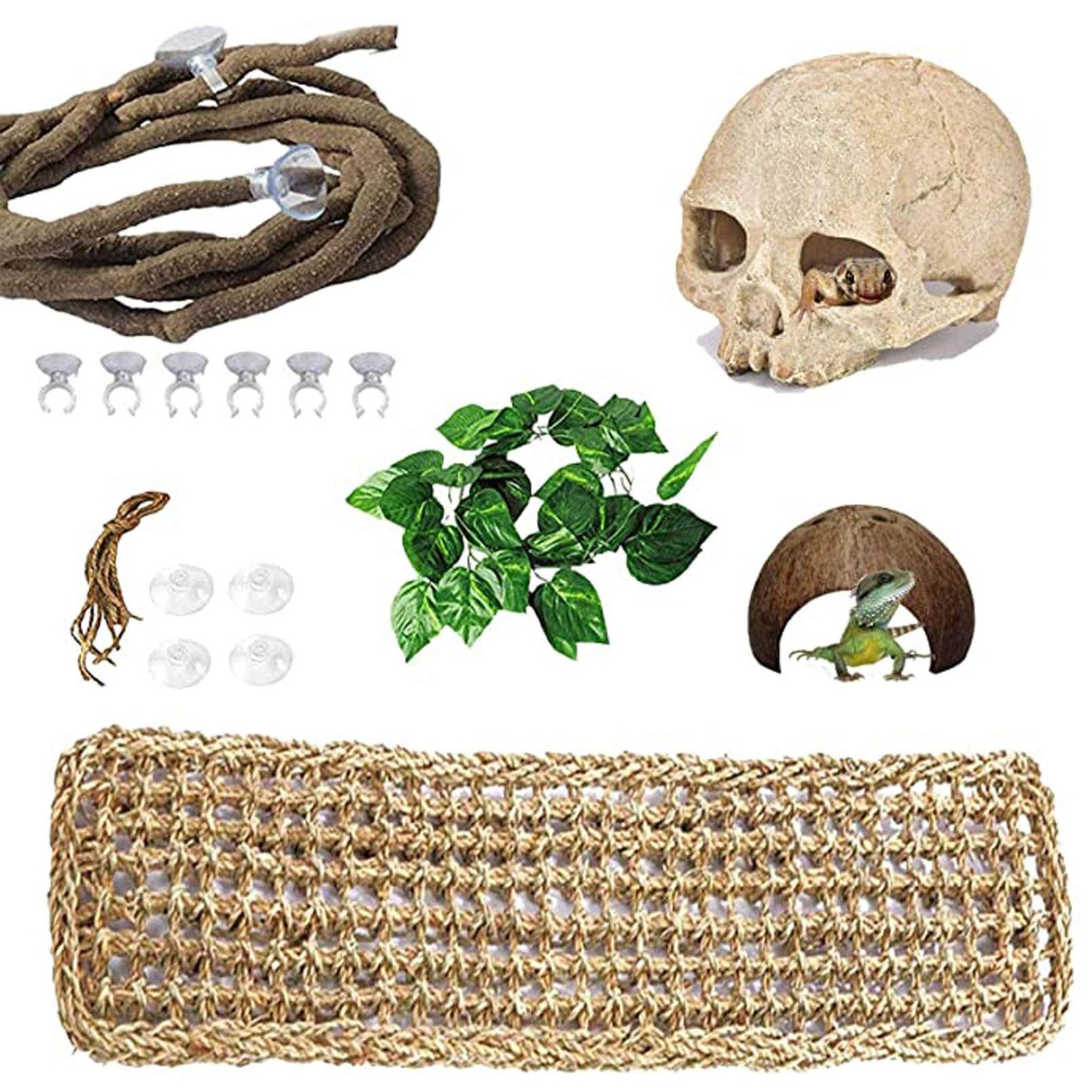 Bearded Dragon Tank Accessories,Reptiles Resin Human Skull Habitat Decor,Liza...