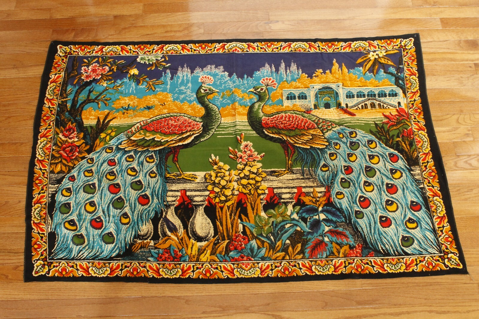 Peacock Tapestry Vibrant Colorful Made In Turkey (See Descr.) 37.5" x 59.5"