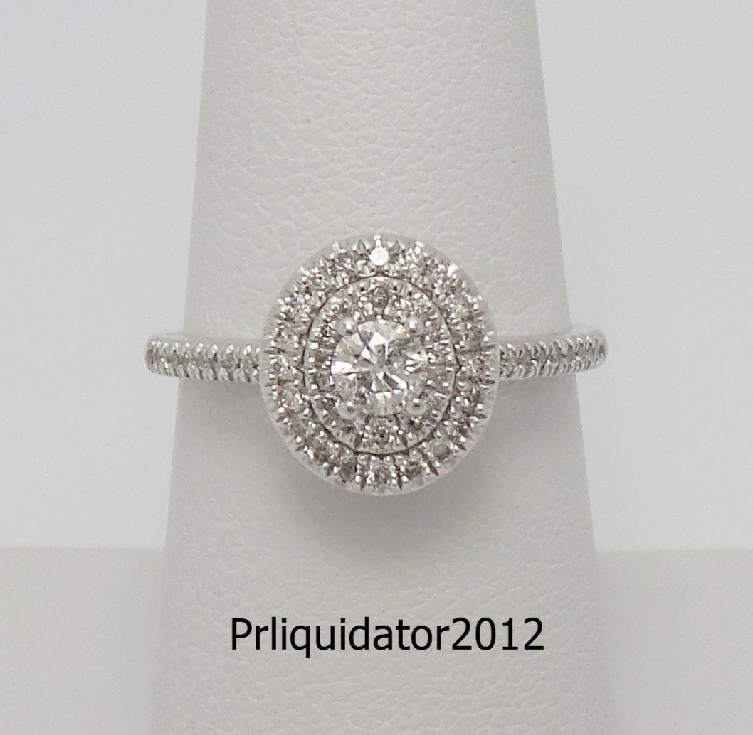 1/2CT Natural Diamond Halo Frame Engagement Wedding Bridal Ring 10K White Gold