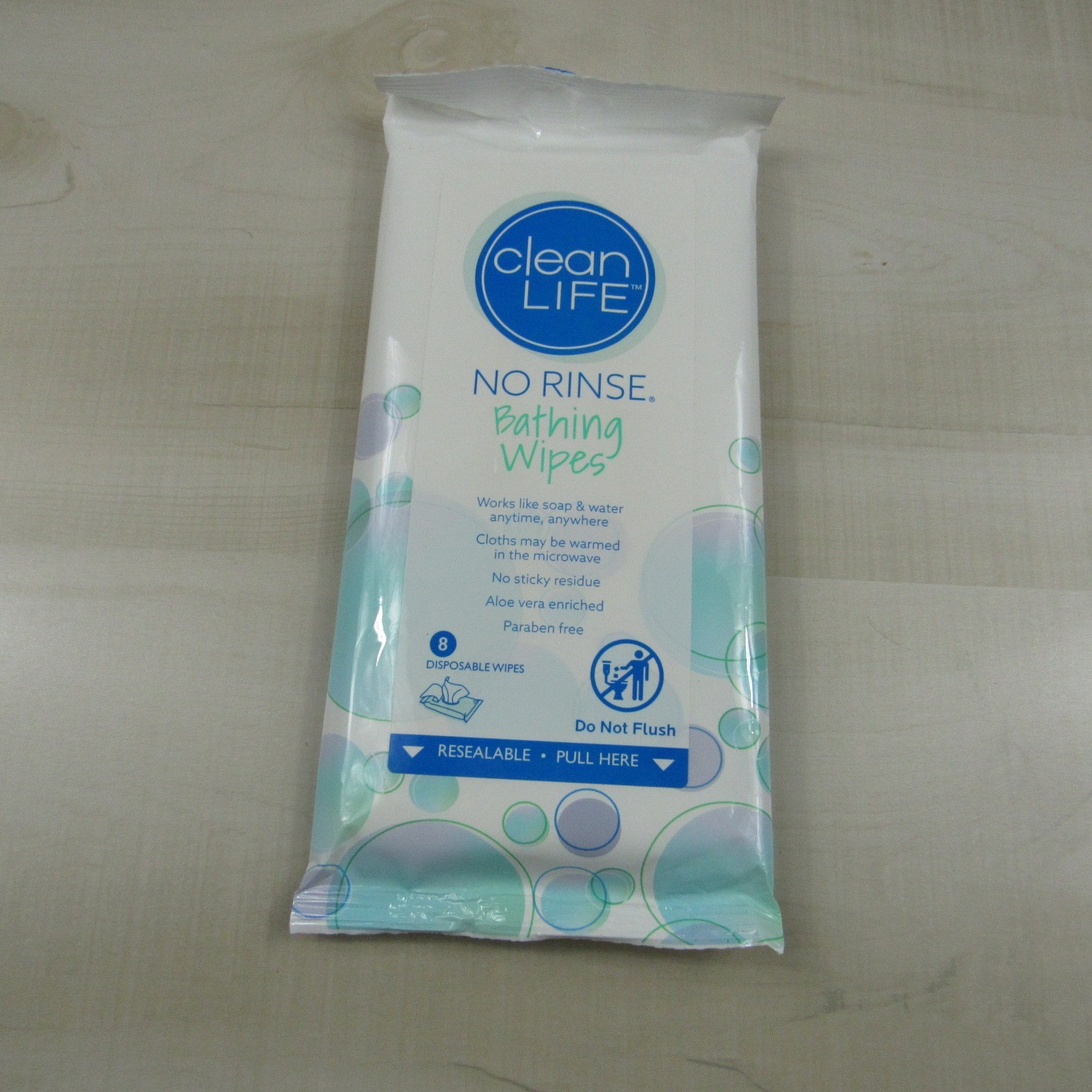 Clean Life No Rinse Bathing Wipes 9.5x5 1 Pack of 8 Count Wipes Exp - 10/05/2026