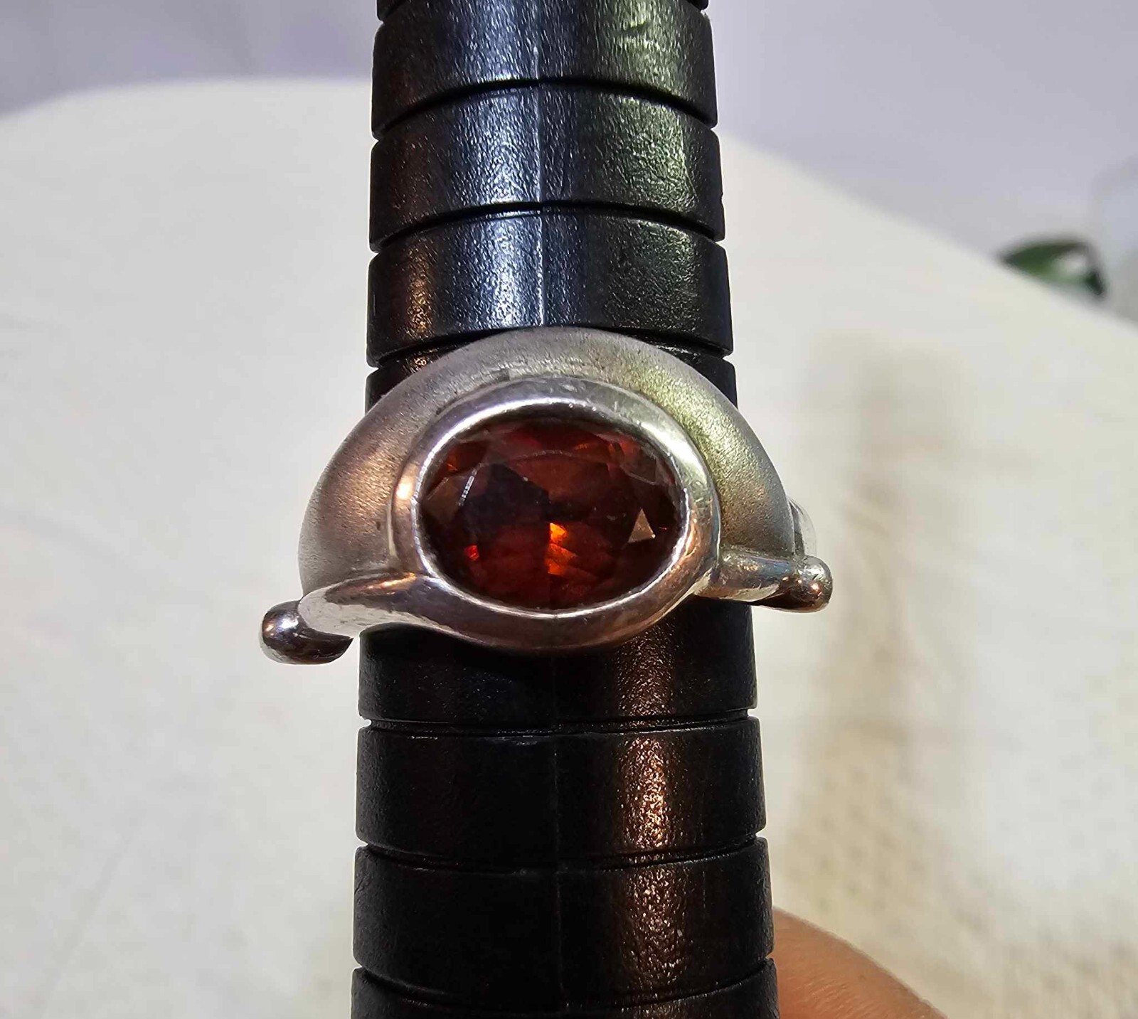 Signed 925 CO sterling band ring Sz 6.75" w/ Orange Stone vtg -solid- B27