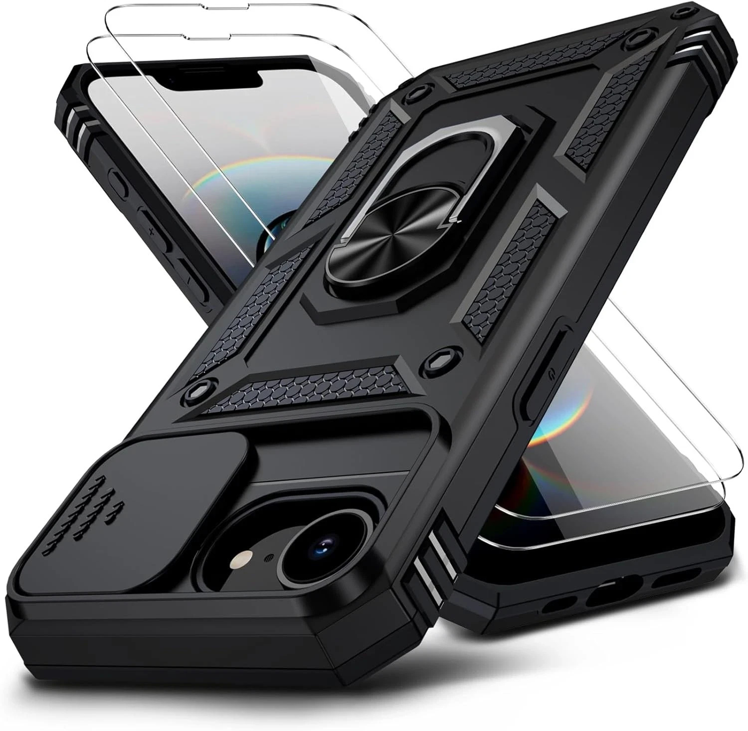 for iPhone 16e Case with 2X HD Screen Protector & Slide Camera Cover & Black