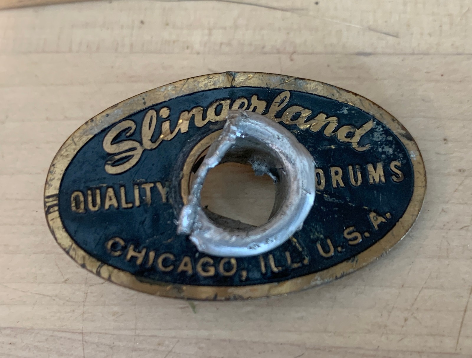 SLINGERLAND 50s 60s Vtg Black & Gold Chicago Oval BADGE Pre-Serial Drum Part USA