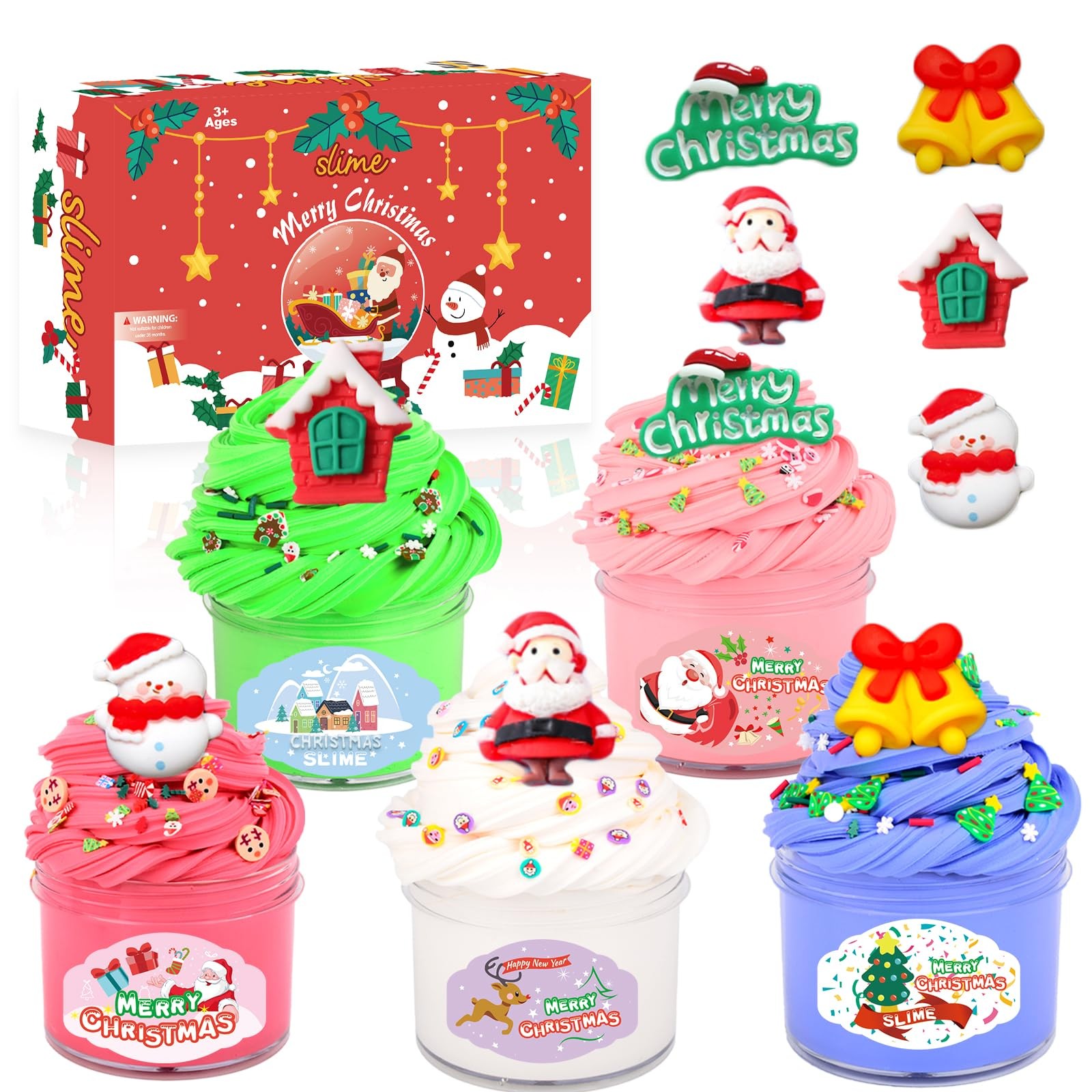 5 Pack Christmas Butter Slime Kit for Kids Party Favors, Clear/Translucent 