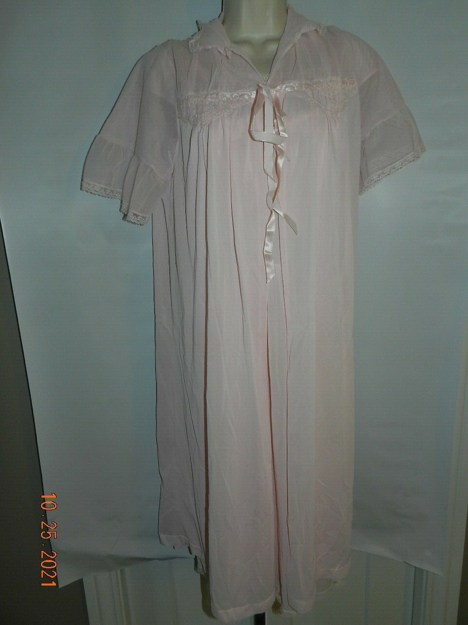 VTG Nylon Chiffon Carol Brent Lingerie Pink Robe Nightgown Set 32 boudior bridal