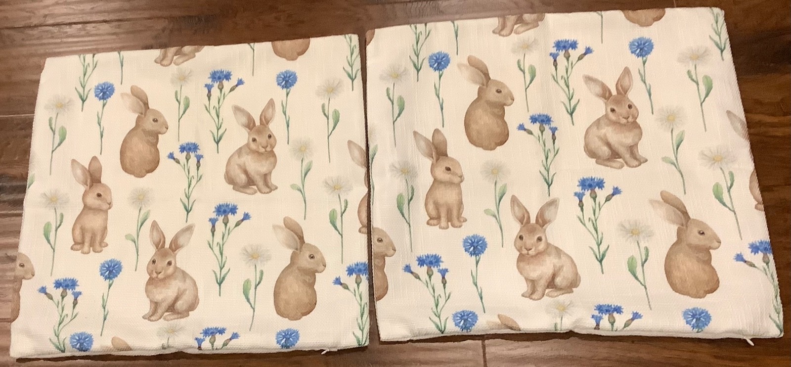 Pillow Covers Rabbit Floral 19" Cottage Bunnies Cream Blue Zippered