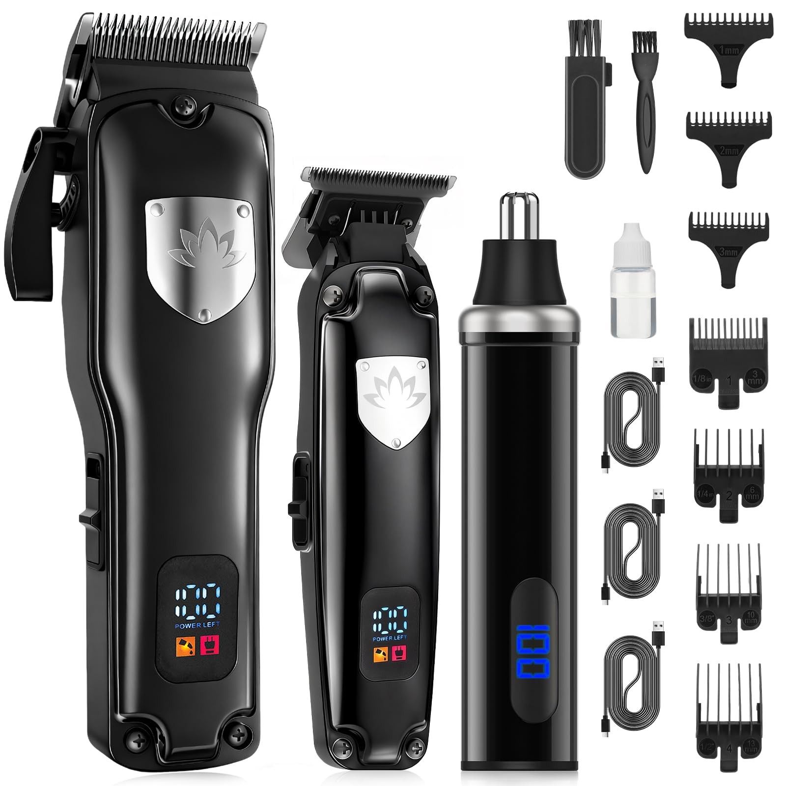 Professional Hair Clipper Set for Men, Cordless Hair Trimmer, Nose & Ear Trim...