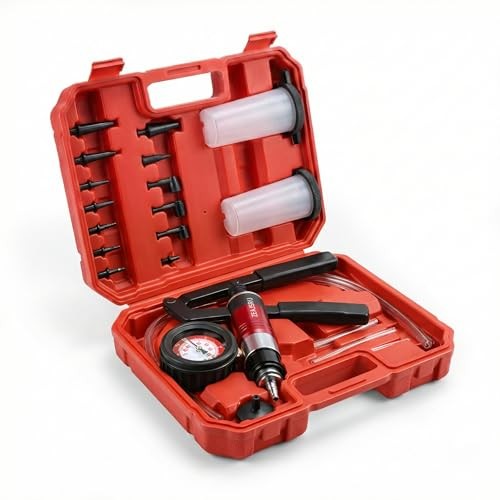 Handheld Vacuum Pump Brake Bleeder Kit, Multi-Functional Vacuum & (23PC-Red)
