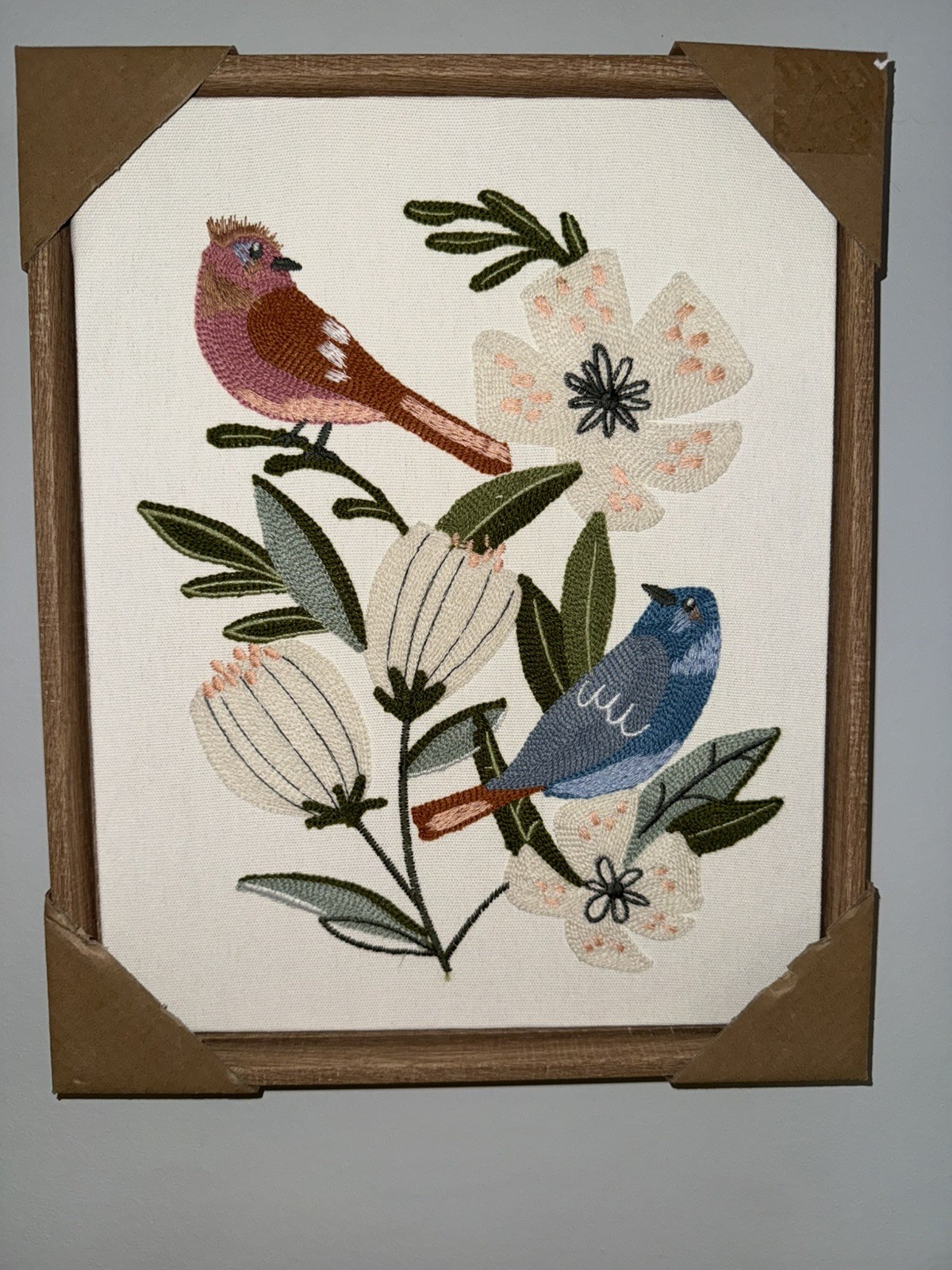 New BP Home Textile Embroidered Woven Wall Art Flower Bird Home Decor 12" x 15”