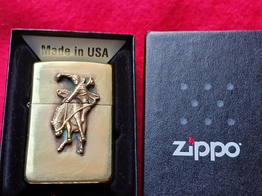 1995 Cowboy Bronco  Solid Brass Zippo Lighter -Nice