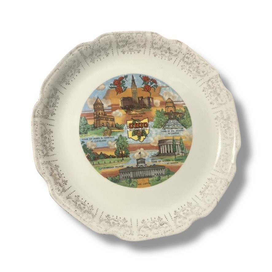 Ohio State Plate Travel Souvenir Ceramic Scalloped Edge