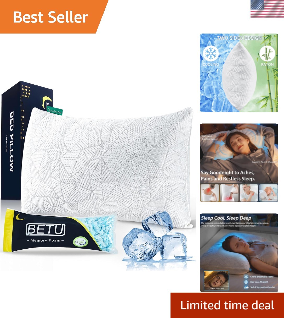 Cooling Pillow Queen Size, Shredded Memory Foam Cool Pillow for Hot Sleepers,...