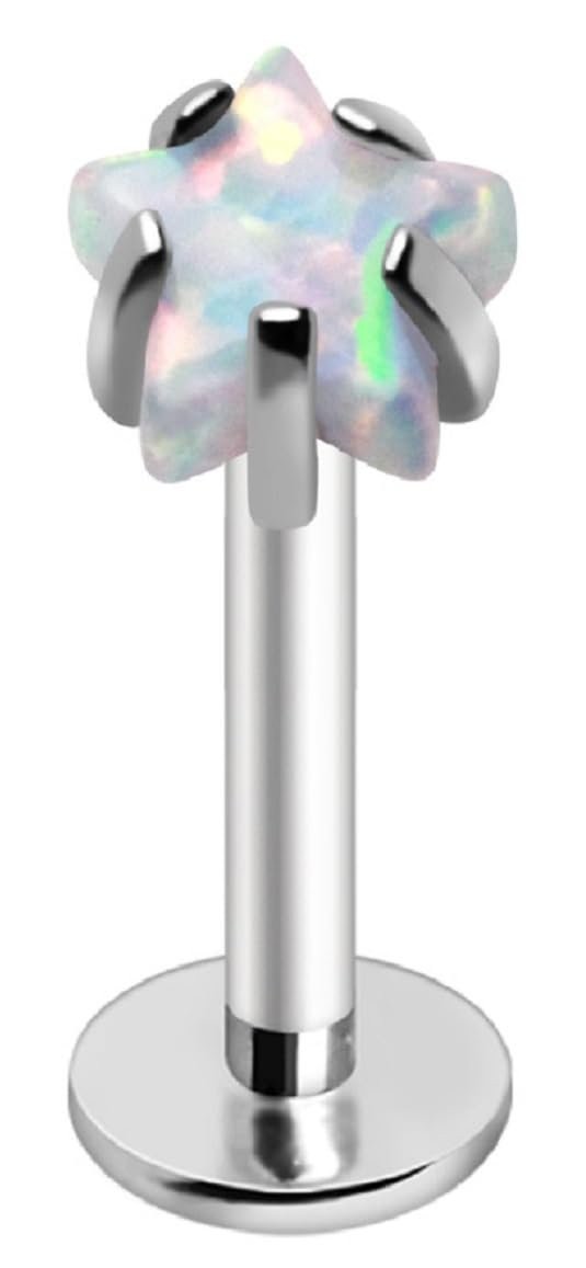 16 Gauge Labret Monroe Piercing with White Opal Star Top