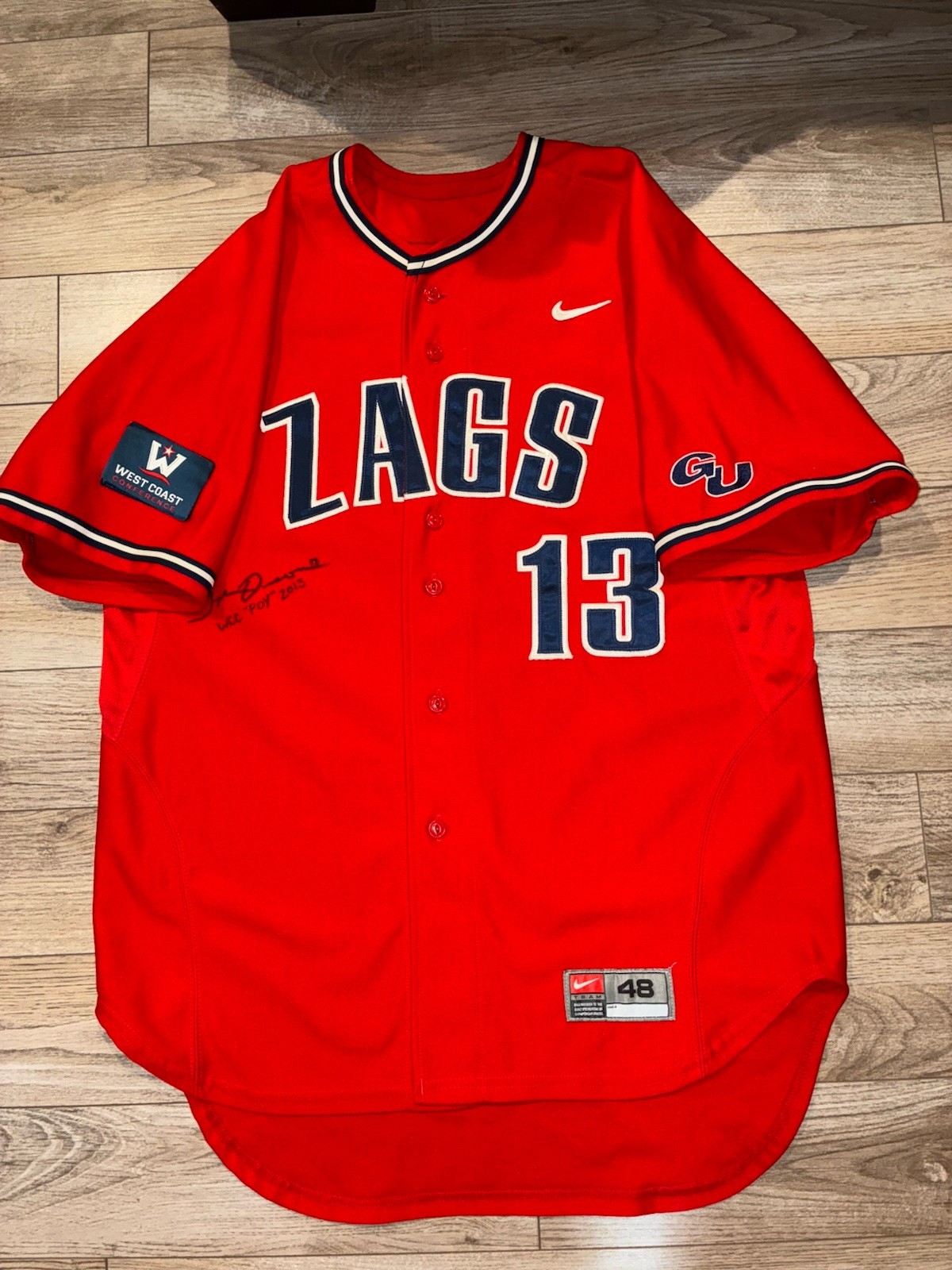 Gonzaga University Bulldogs Zags GU 2013 NCAA Baseball Game Worn Nike Jersey 48