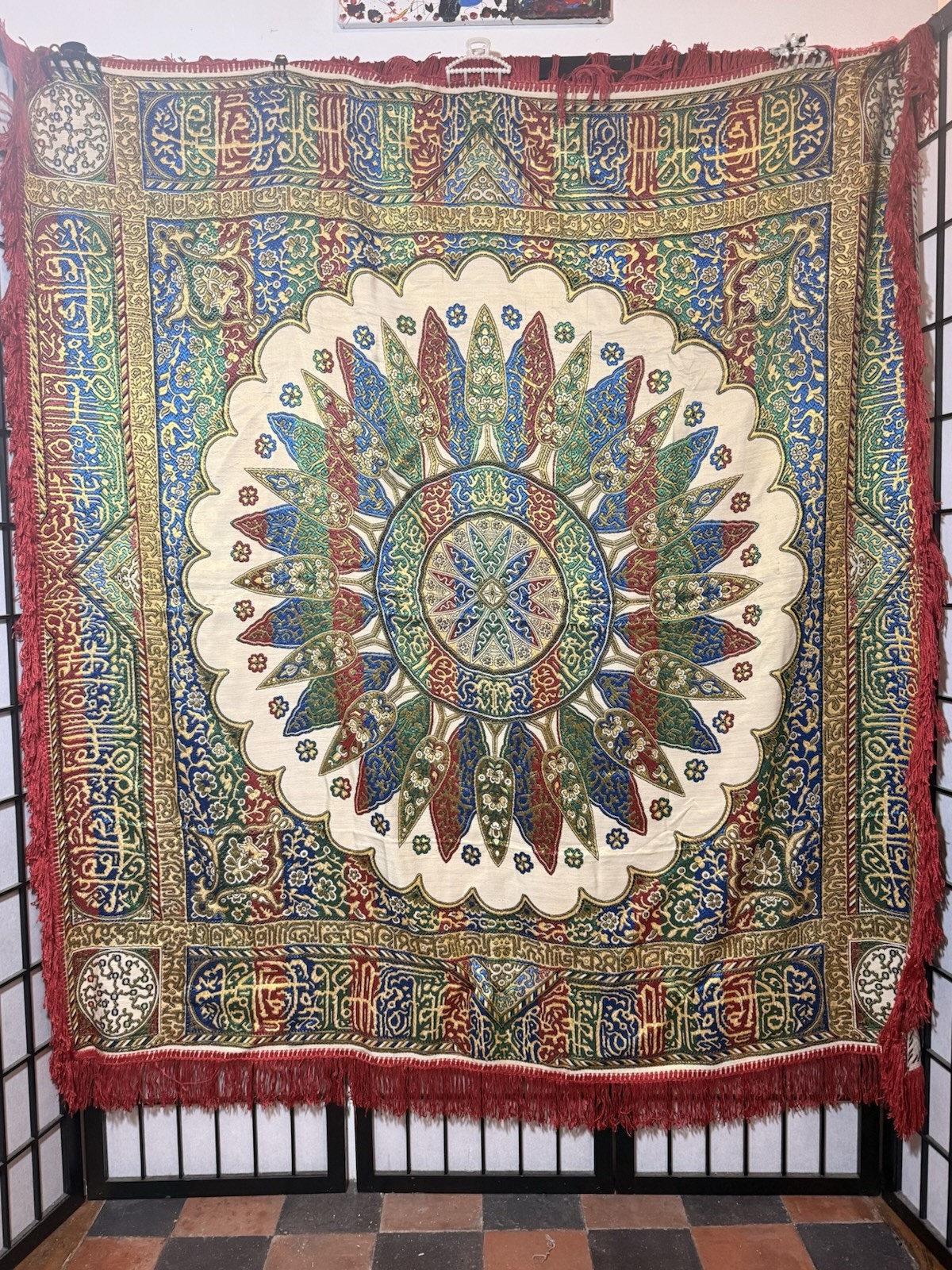 Antique Moorish Silk Textile /Tapestry/ Tablecloth Multipurpose 60x60”