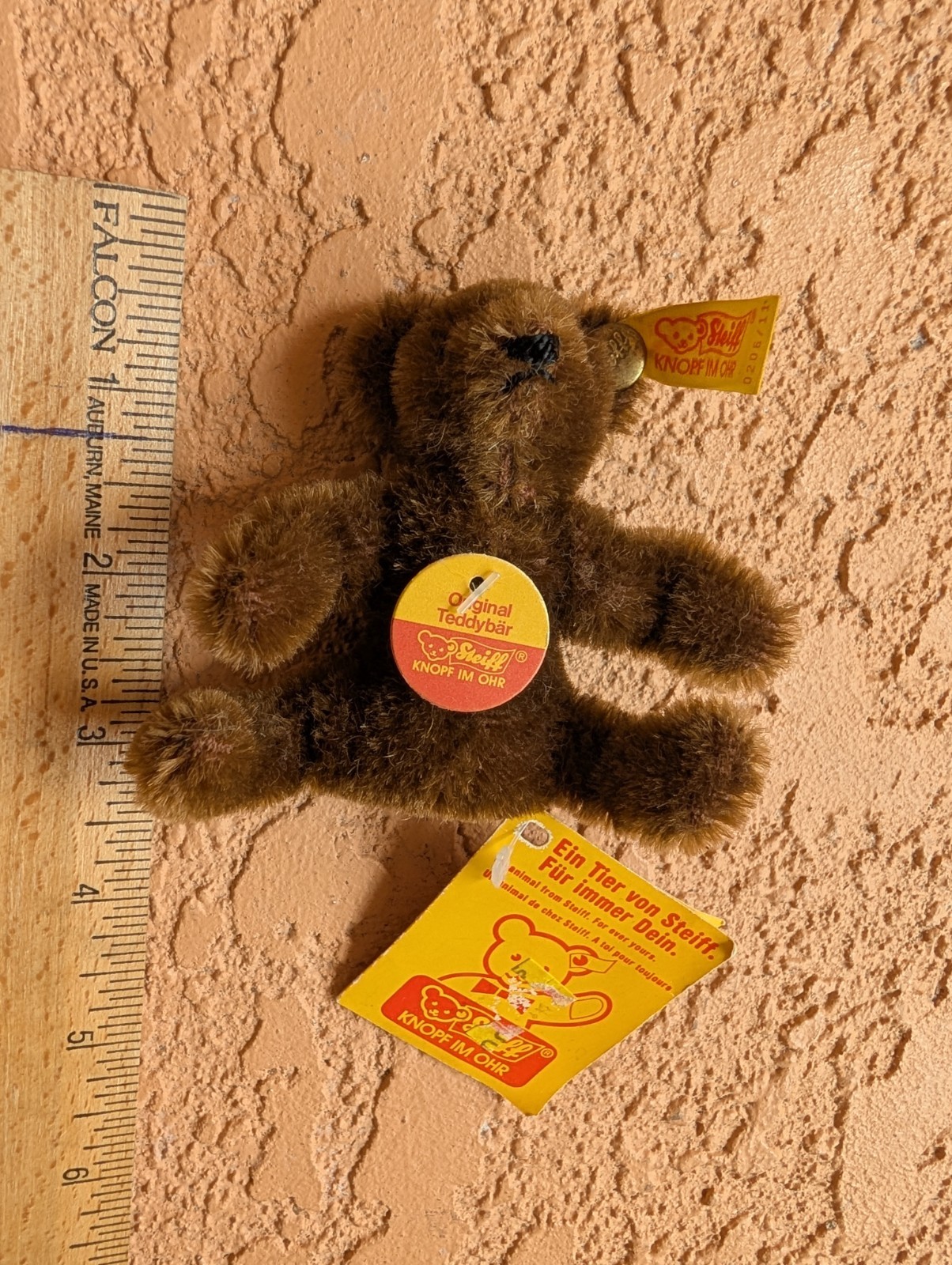 Steiff Teddy Bear Dark Brown W. Germany 0206/11 Mini 3" w/ Ear Tag and Button