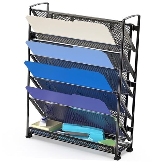  6-Tier Wall Mount Document Letter Tray Organizer, Black 