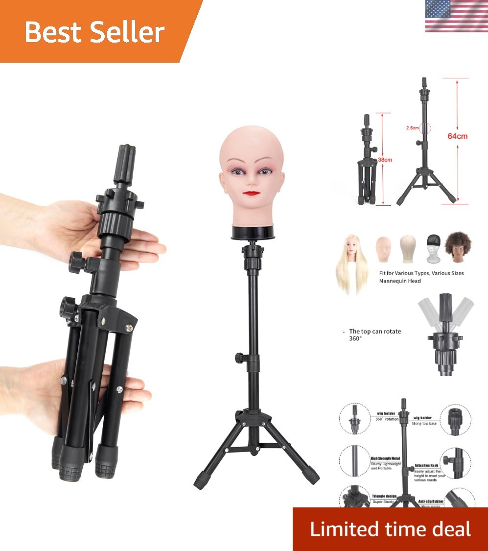 25 Inch Wig Stand Tripod, Adjustable Mannequin Head Stand, Wig Head Stand for...