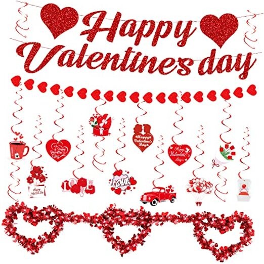 Valentines Day Decoration, Happy Valentine's Day Heart Banner 18PCS Hanging 