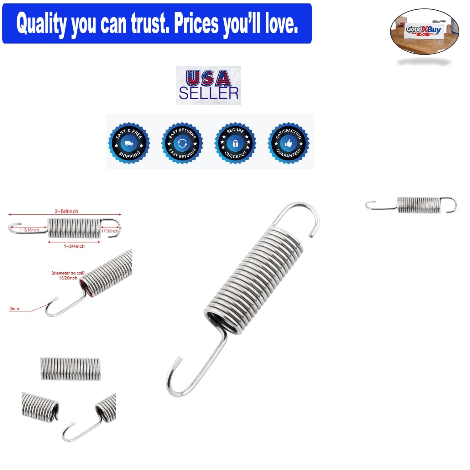 Stainless Steel Recliner Spring 3-5/8" Replacement Tension Spring for Sofa Chair