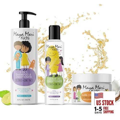 Kids Curly Hair Gift Set | 2-in-1 Kids Shampoo & Conditioner, Curl Cream, & 