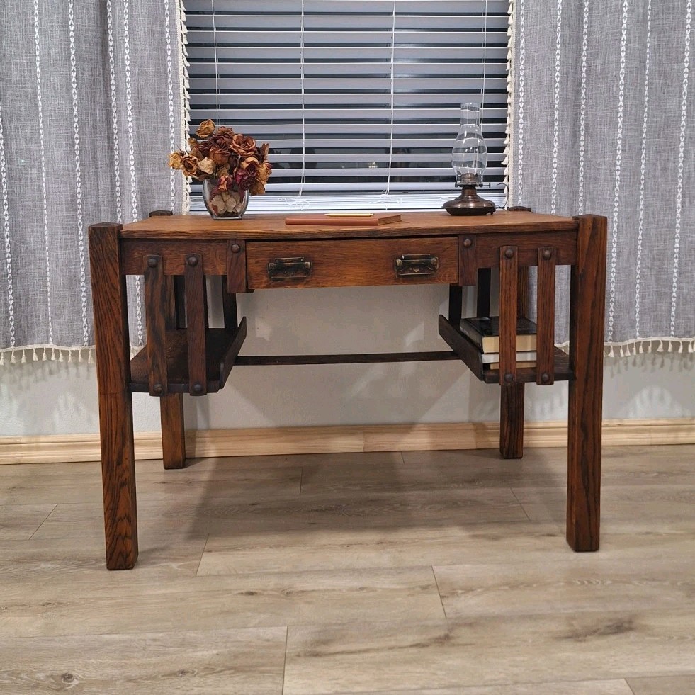 Antique Mission-style or Arts & Crafts oak library desk.