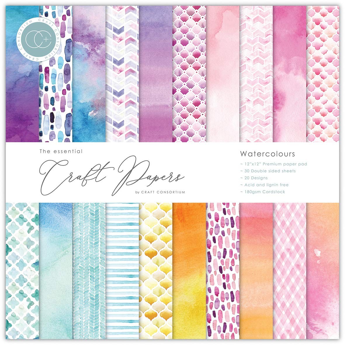 Double-Sided Pad 12"X12" 30/Pkg-Watercolors, 20 Designs