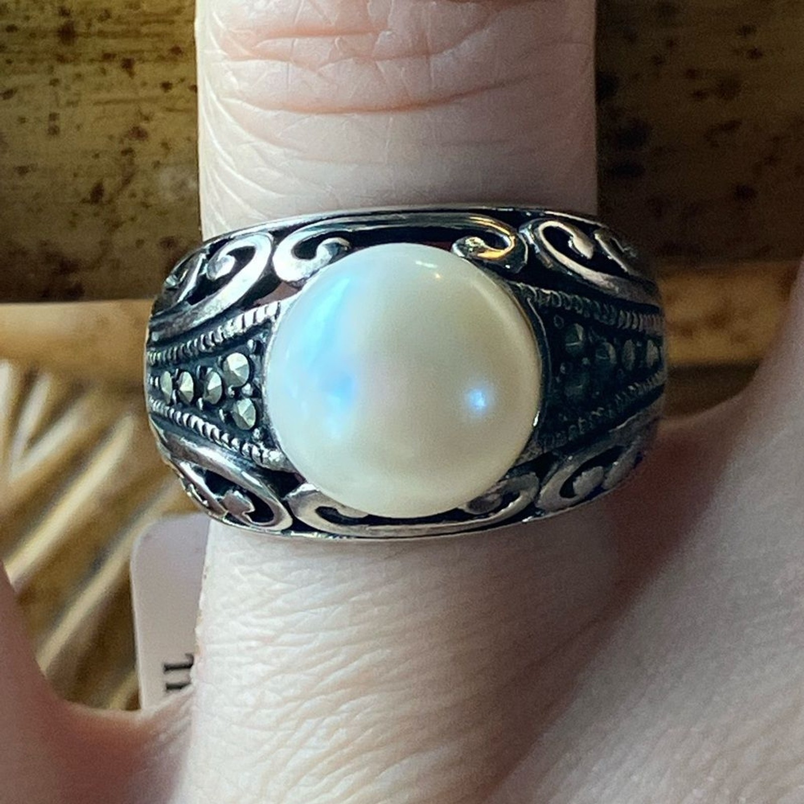Cultured Pearl Sterling Silver Ring Size 6