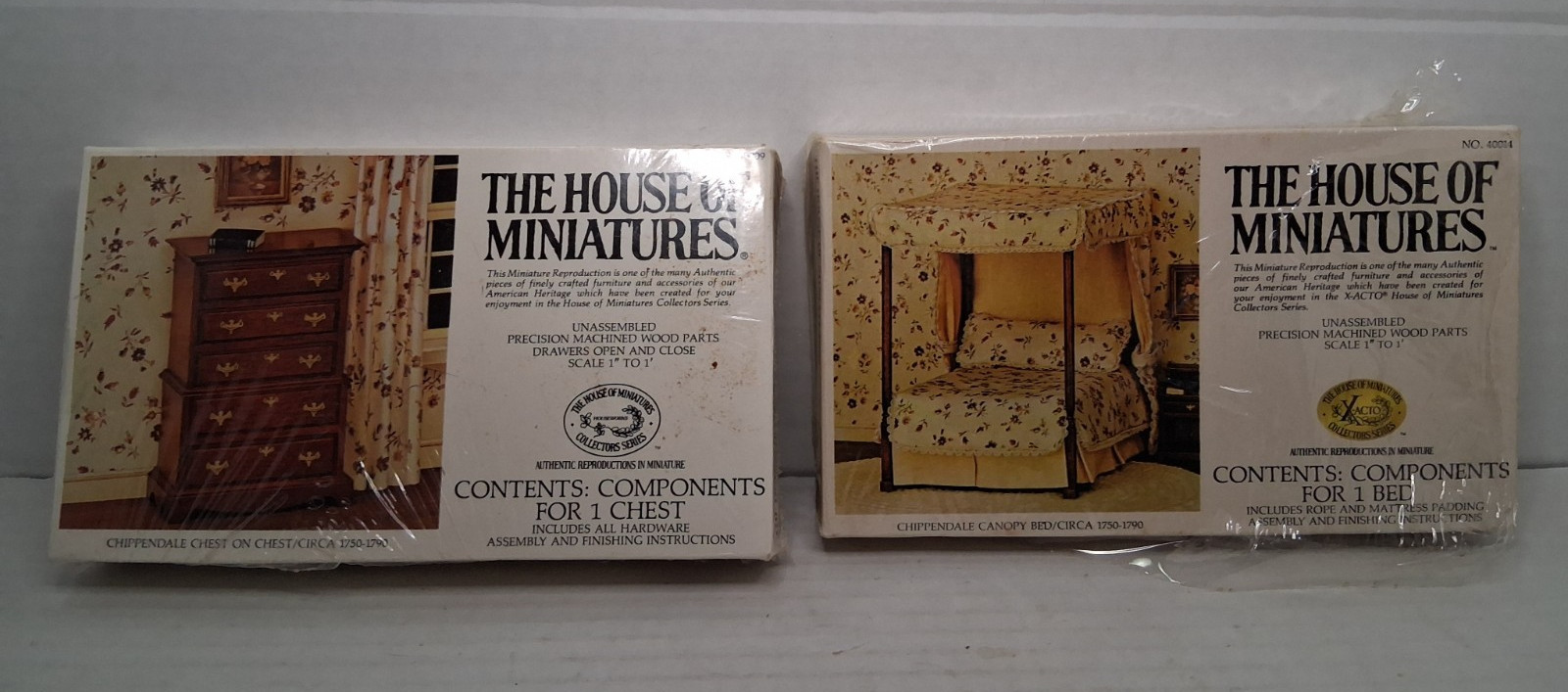 SET - The House of Miniatures Wood Doll Furniture Kits 40014 & 40009 Chippendale