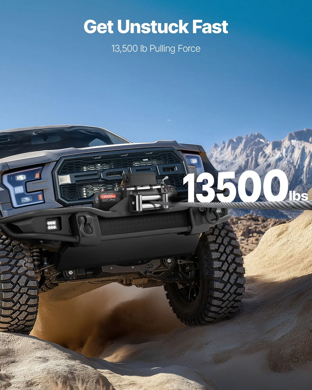 Electric Winch, 13500 lbs Load Capacity, 12V DC Truck Winch with ?¦3/8 in