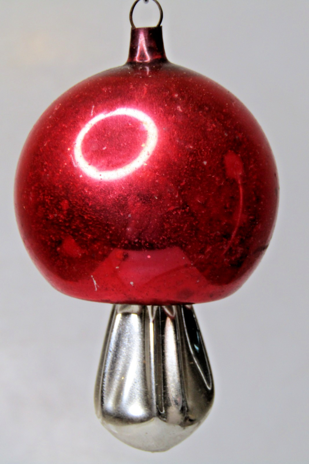Vintage Blown Glass RED HEAD Fluted Mushroom Christmas Ornament Germany