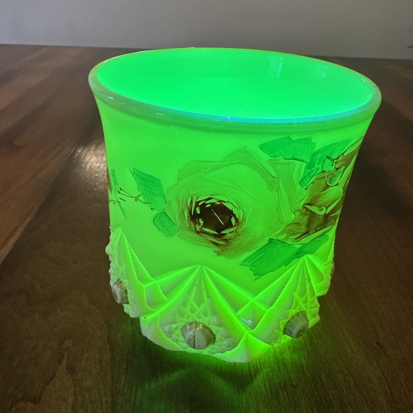 EAPG Jefferson CUSTARD GLASS SPOONER Star or Diamond & Peg Pattern