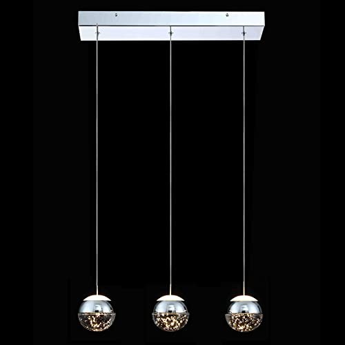  Modern Crystal Pendant Light: 3 Globe Hanging Light Fixture for Chrome Linear