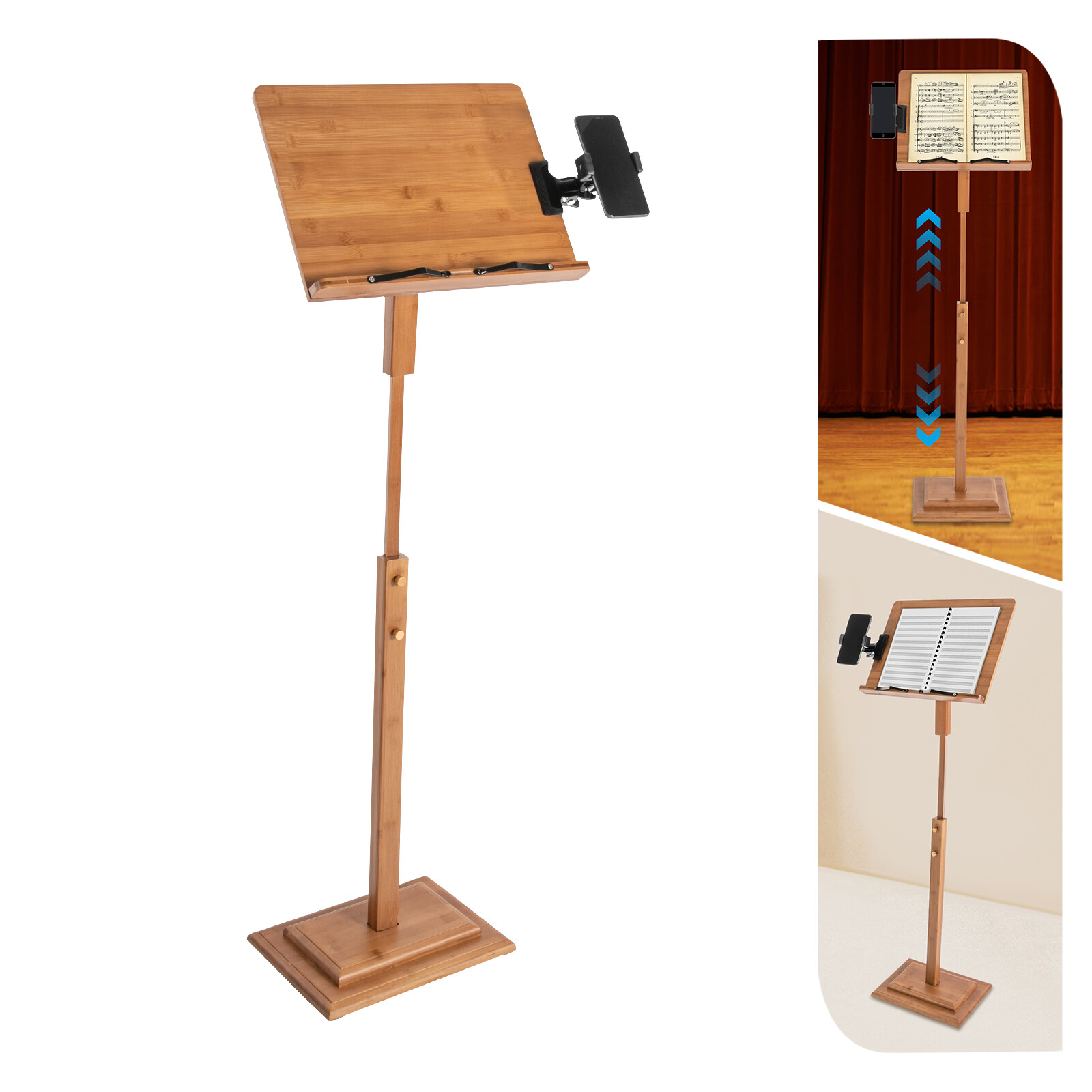 Adjustable 340° Height Portable Book Stand Sheet Pro Music Shelf W/ Phone Holder