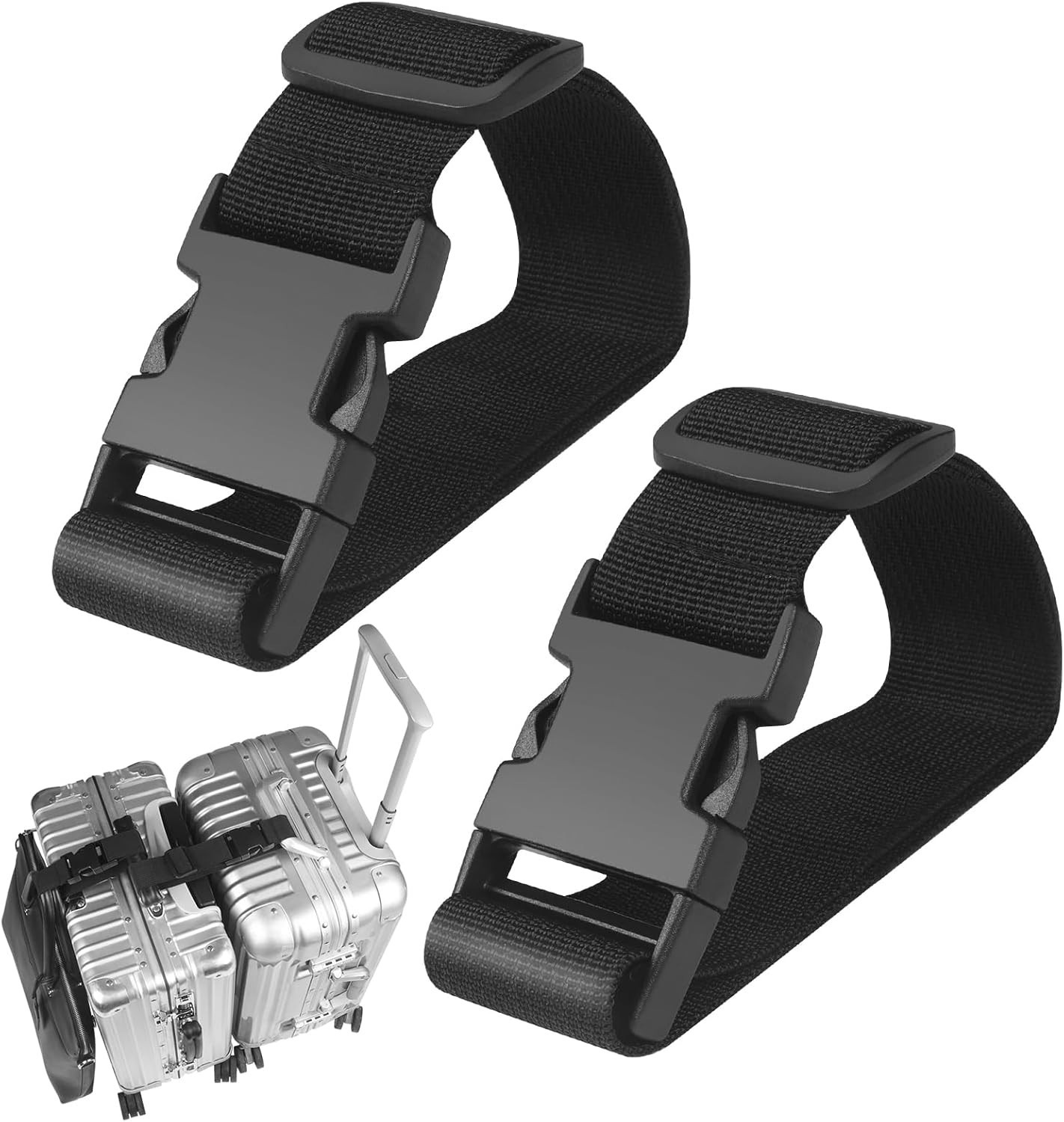 2PCS 22 In Add Bag Luggage Straps Suitcase Adjustable Strap Travel Plastic Black
