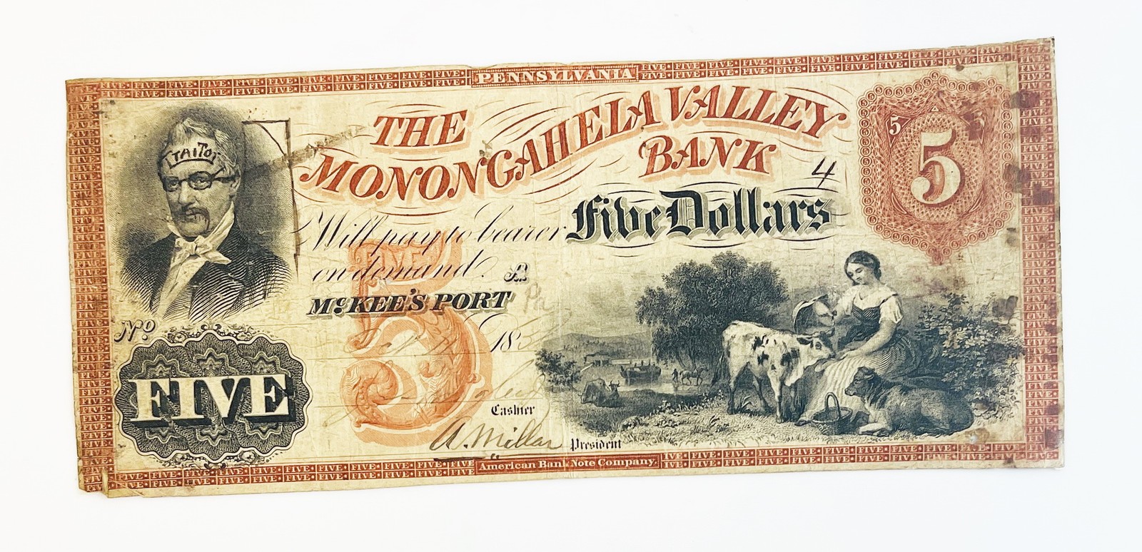 Monongahela Valley Bank McKeesport PA $5 Obsolete Banknote Haxby PA-365 G6 VF