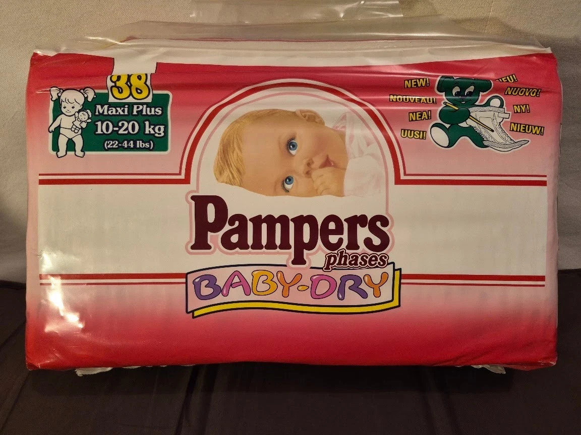 Sealed Package Pampers Vintage Baby-dry phases girl vtg diapers plastic backed