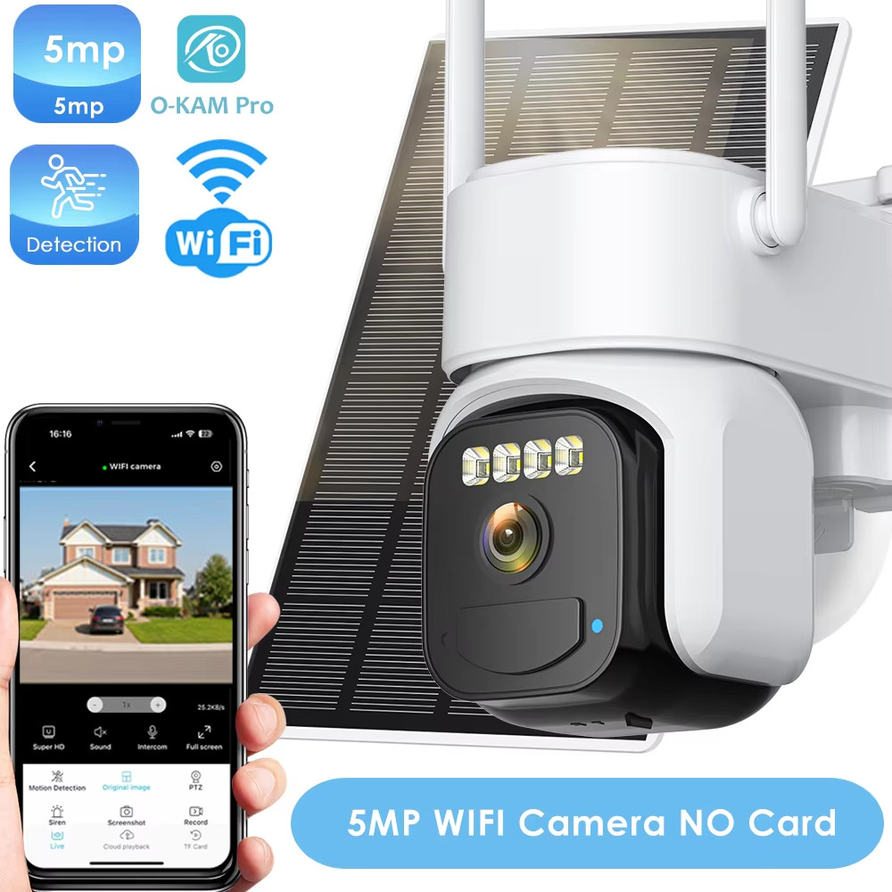 10MP Outdoors Solar Camera 5K PTZ IP 5G Wifi Camera Built in 7500Mah Battery Hum