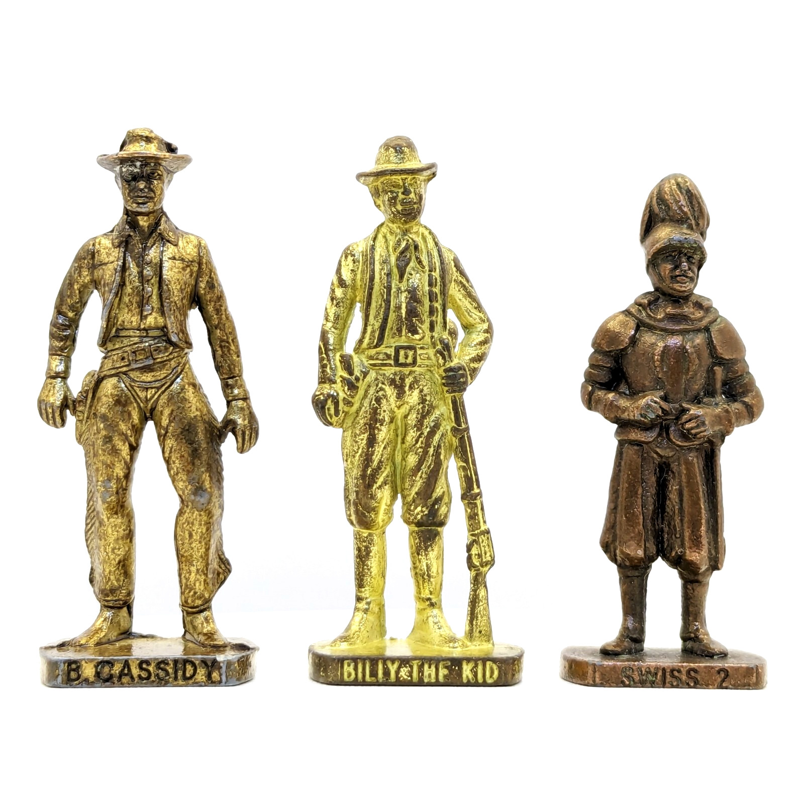 Vintage Metal Figures: Cowboys B. CASSIDY, BILLY THE KID and Swiss Guard Soldier