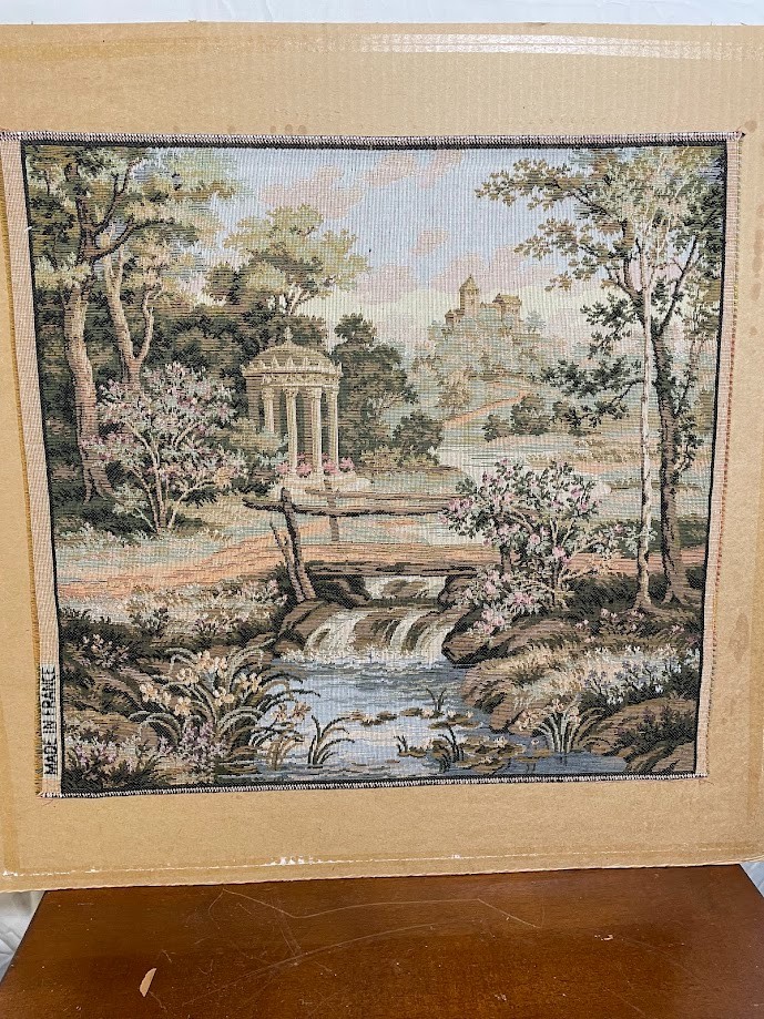 Vintage Goblys French Aubusson Jacquard Tapestry 1980s Pastels Garden Scene