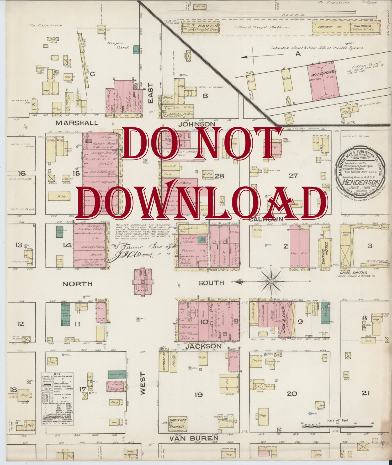 COPY 1885 Historical  MAP  Henderson  TEXAS  16" X 20"  VERY DETAILED Full Color